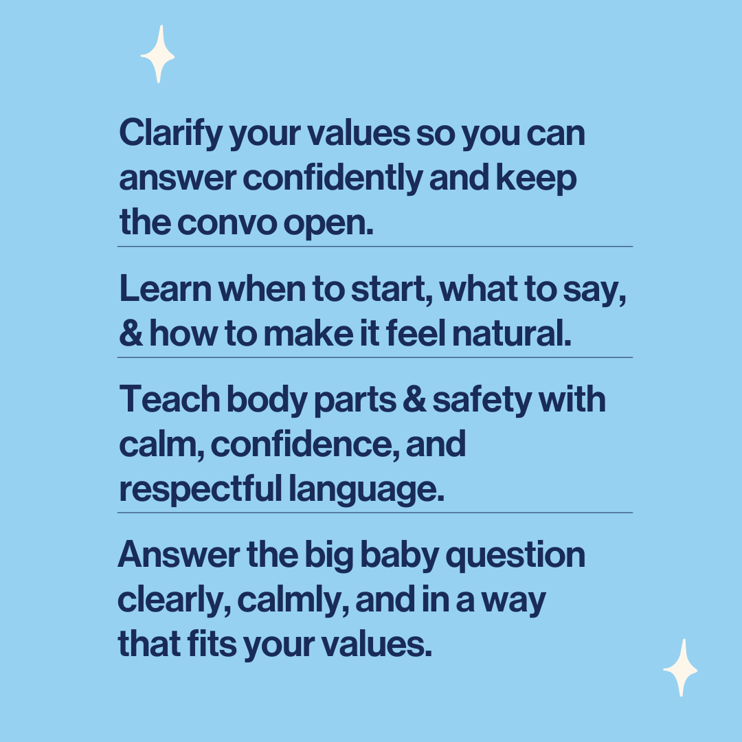 explanation of how all 4 products from the sex ed starter kit will help parents