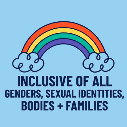 Rainbow to show that this crash course on talking with children about sex is inclusive of all genders, sexual identities, bodies and families.