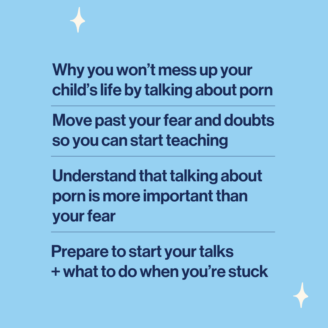 slide with words explaining how the porn talk guide for beating your fears will help parents