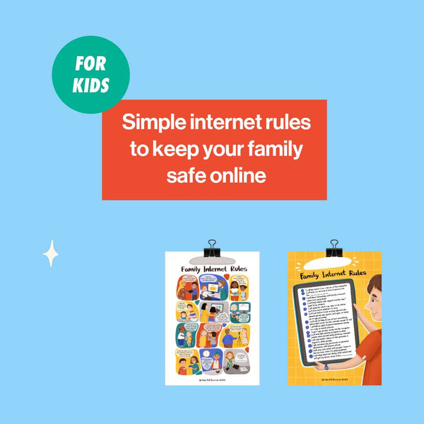 image with two photos explaining what the Internet Safety Rules! Poster Set are