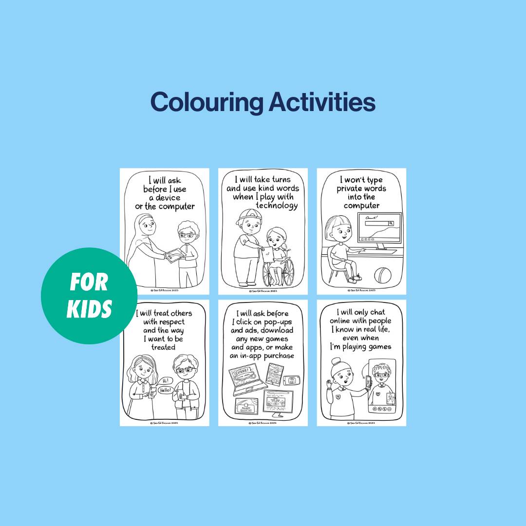 example of the colouring pages from the Internet Safety Rules! Poster Set