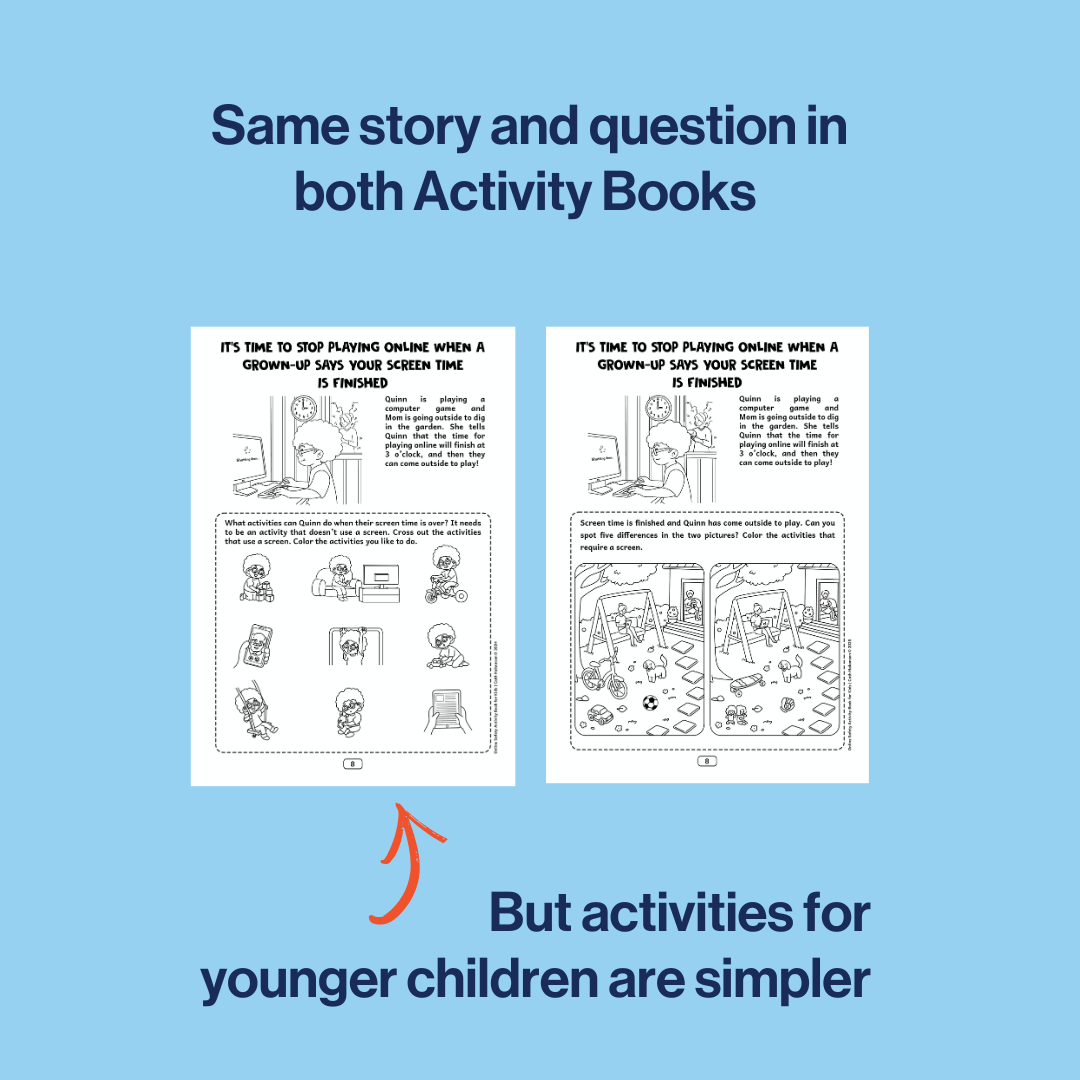 explanation of difference between the two versions of the online safety activity book