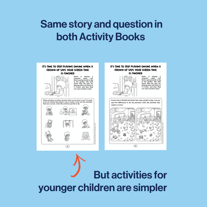 explanation of difference between the two versions of the online safety activity book