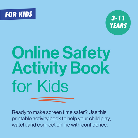 image with title of online safety activity  book for kids