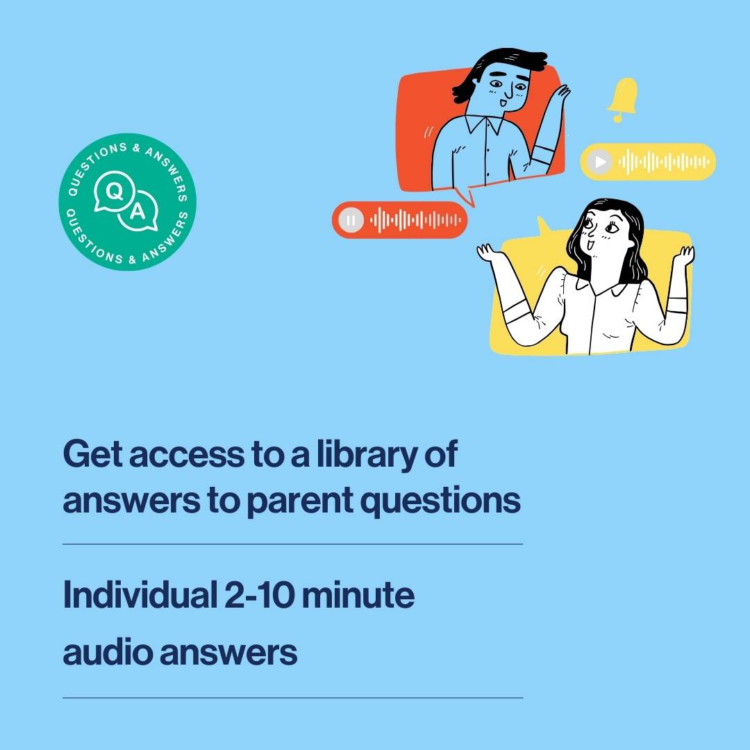 slide explaining that parents have access to a library of  audio answers to parent questions in this sex ed adult edition crash course
