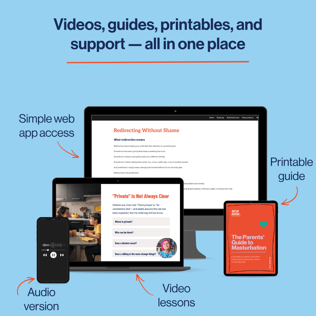Digital resources including videos, guides, printables, and support on a blue background.