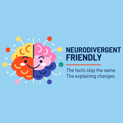 Colourful brain illustrating support for autism and sex education, with the message: “The facts stay the same. The explaining changes.”