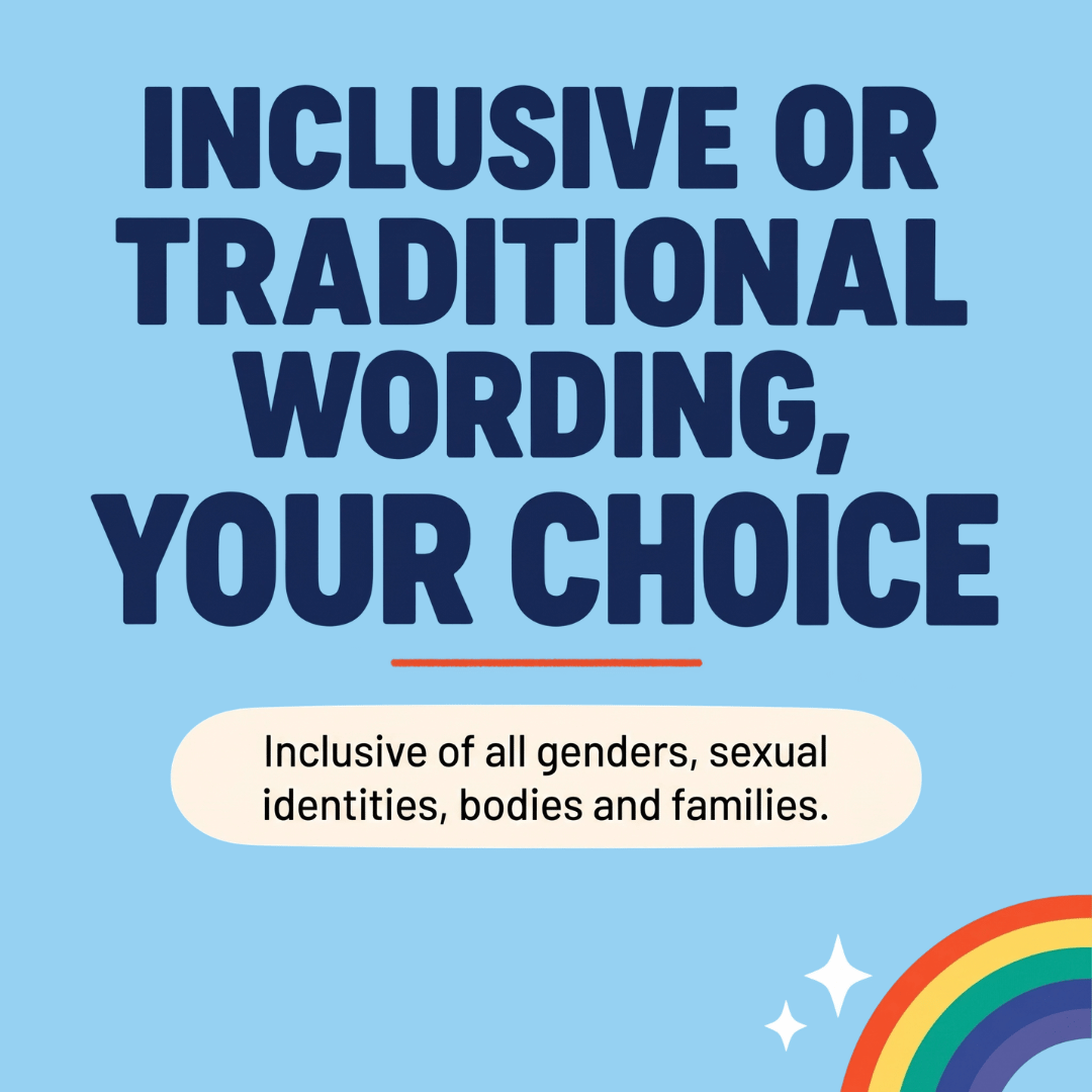 Autism and sexuality education with a choice of inclusive or traditional wording, covering all genders, sexual identities, bodies and families.