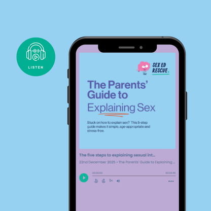 cover of private podcast, about explaining sex to kids, on a cellphone