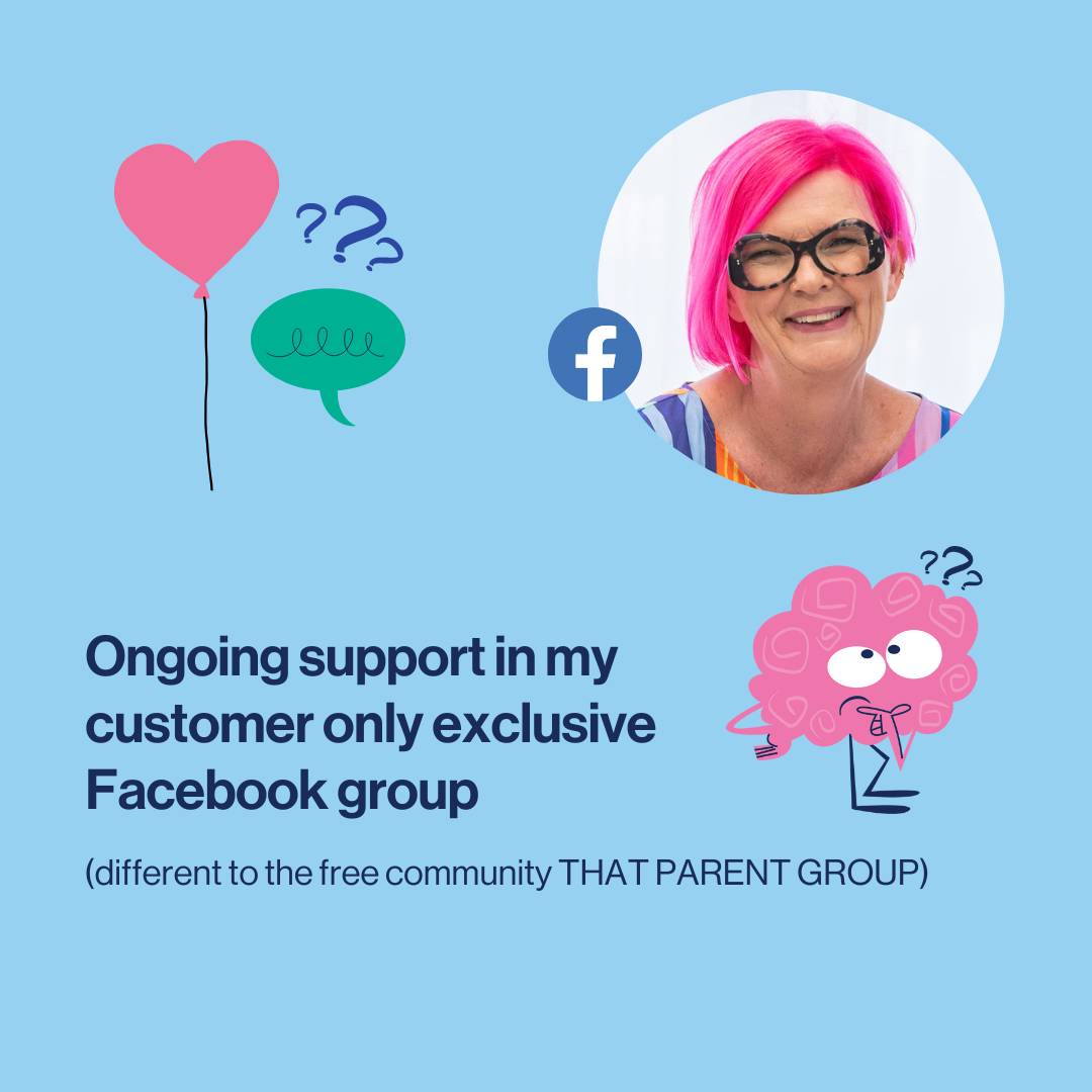 image with photo of Cath Hakanson illustrating that their is ongoing support in a private facebook group for the Getting Started with Sex Ed. Crash Course
