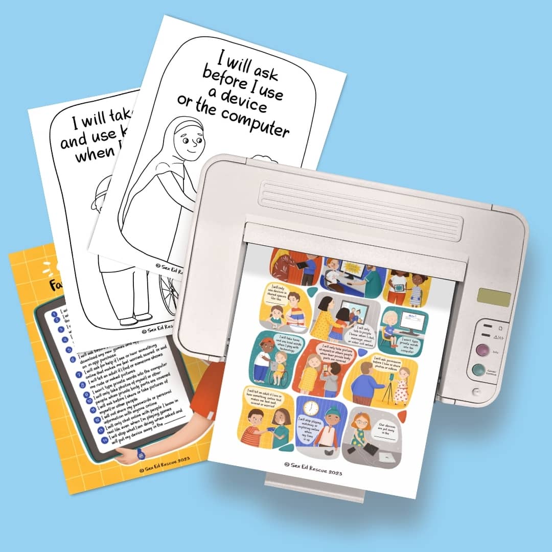 printer and pages from the internet safety posters for children