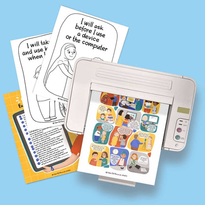 printer and pages from the internet safety posters for children