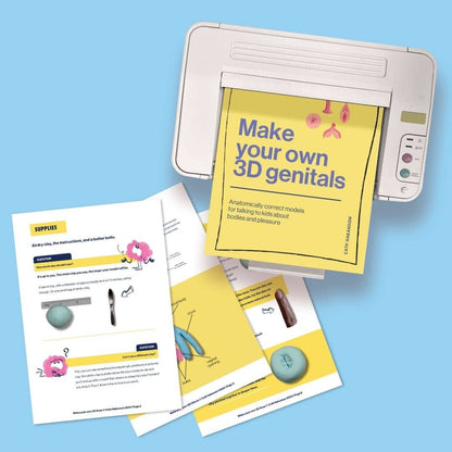 printer with some pages from the female and male  reproductive system anatomy model