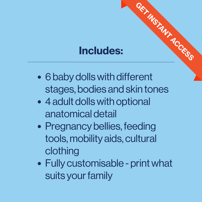 explanation of what's included with this paper dolls printable pack