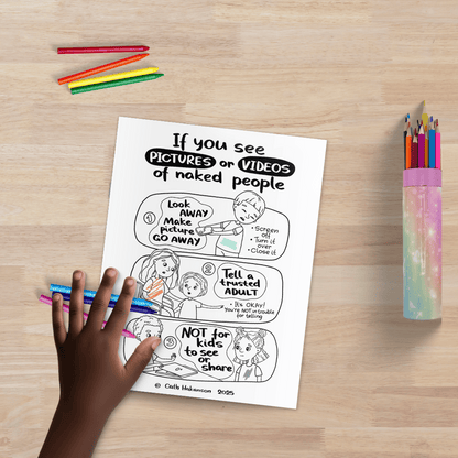 child coloring in the porn safety rules poster
