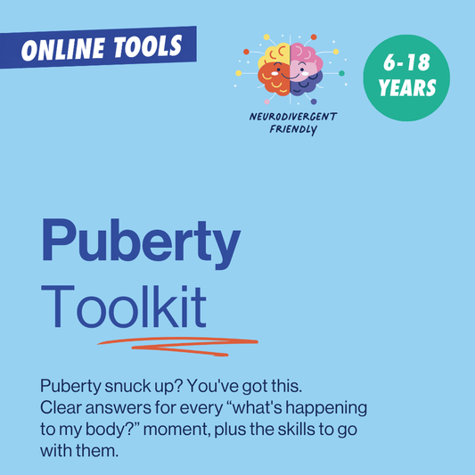 Puberty Toolkit for ages 6 to 18, with neurodivergent-friendly online tools to explain body changes and teach practical skills.
