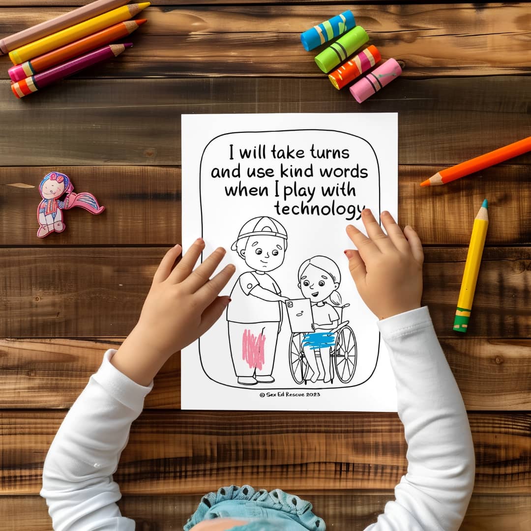 child coloring the safety internet poster