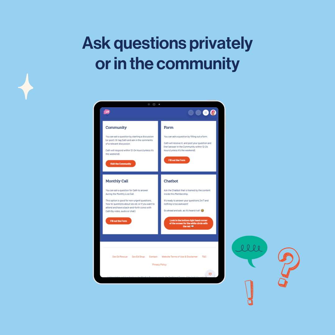 image showing 4 main ways to ask questions in the sex ed membership