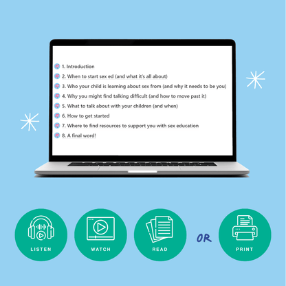 computer screen with sneak peek to show you inside the Getting Started with Sex Ed. Crash Course