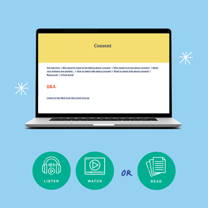 laptop with  screenshot of what the crash course on consent  looks like