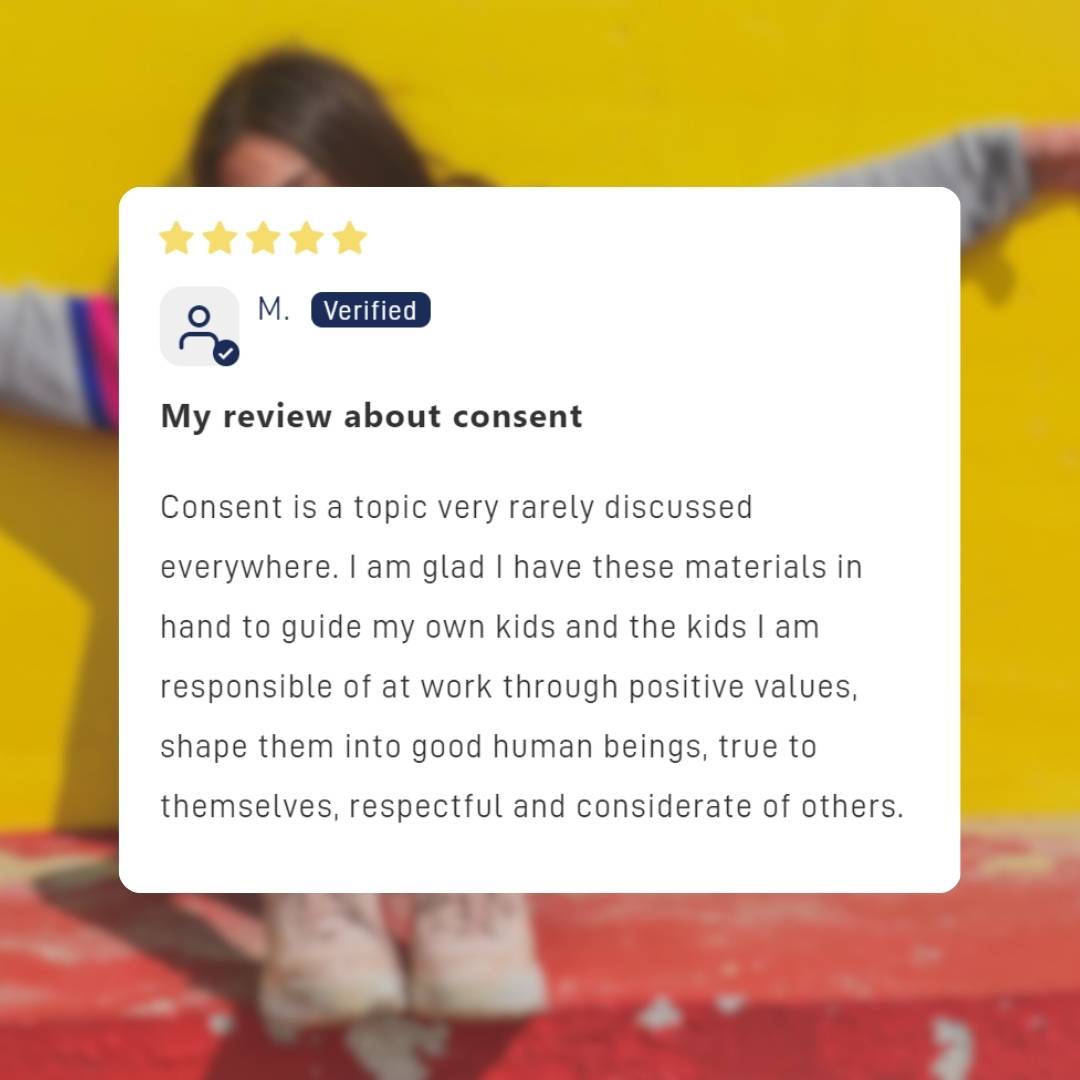 screenshot of review about crash course that can help with teaching consent to toddlers